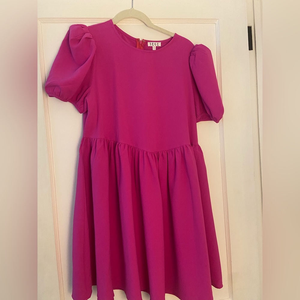 TCEC Magenta drop waist babydoll puff sleeve dress. Size large